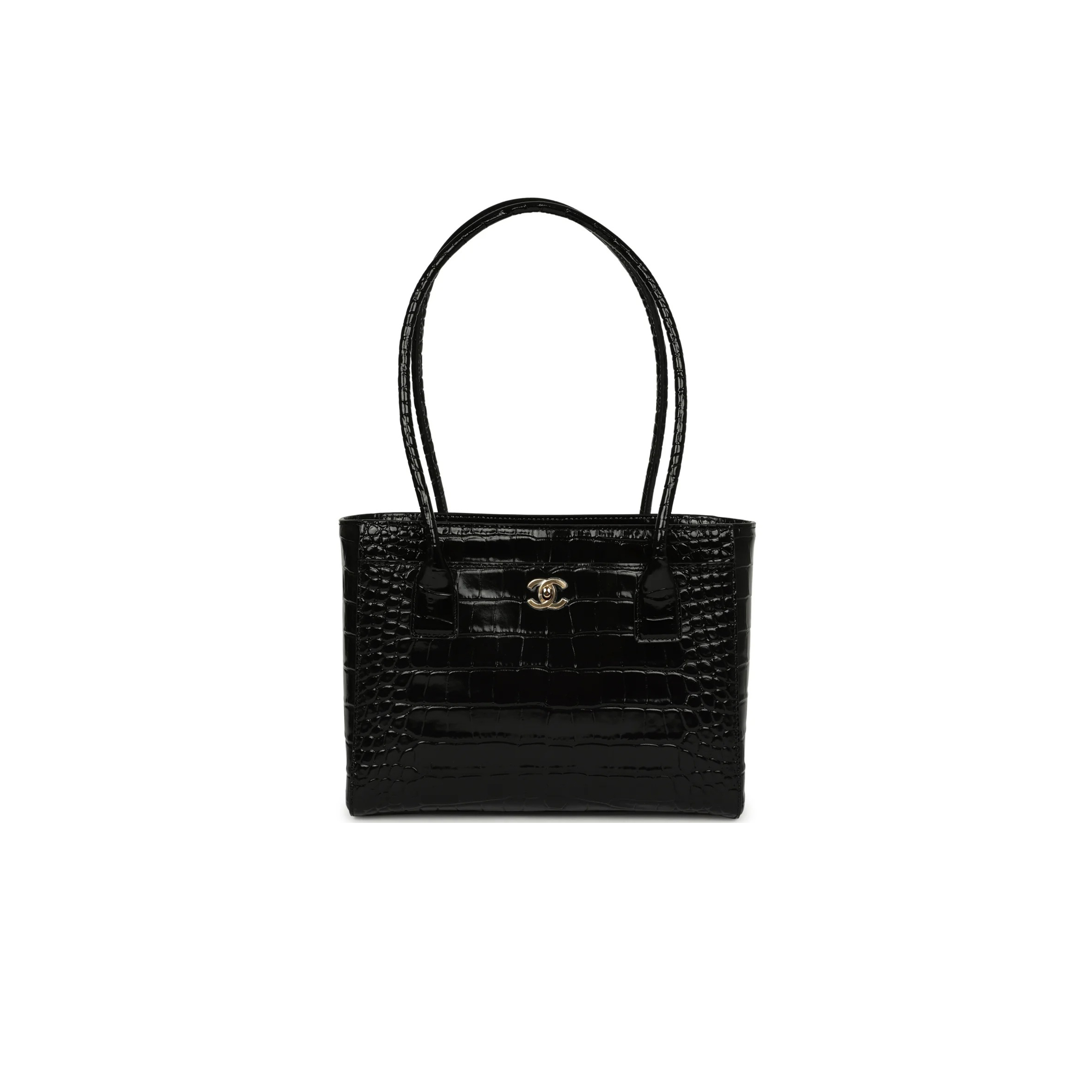 CHANEL MASTER MINI CERF SHOPPING BAG BLACK CROC EMBOSSED CALFSKIN GOLD HARDWARE (25*19*9cm)